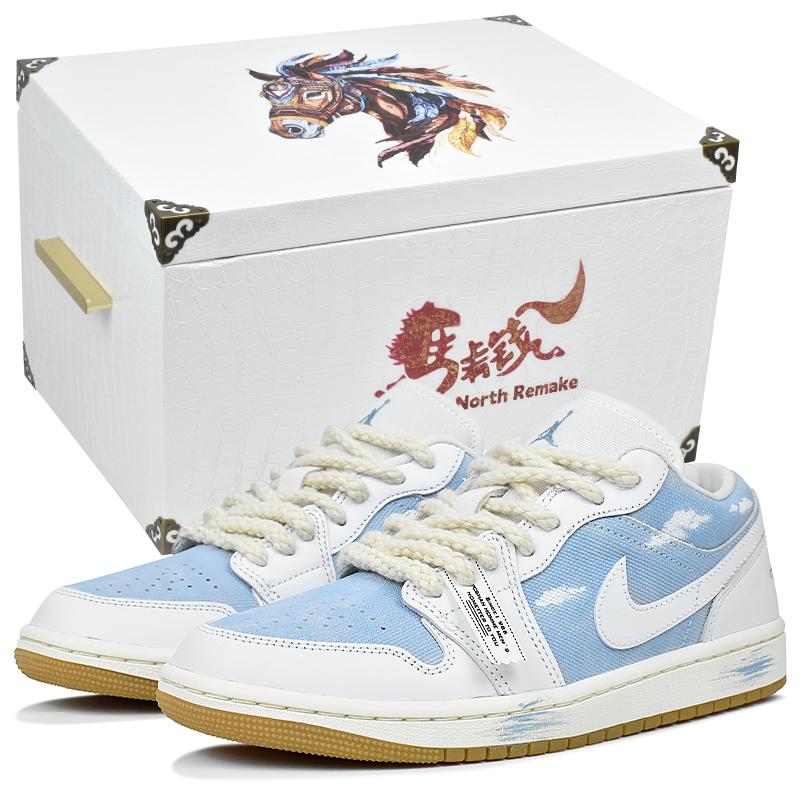 

Jordan Air Jordan 1 Стійкі до стирання Нековзкі Низькі Винтажні Баскетбольні Кросівки Жіночі Синій Білий HQ2004-400(Team1676-S-BOX) 36.5
