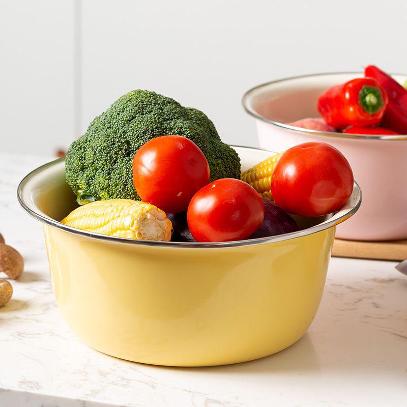Vintage-Style High-Grade Colorful Enamel Basin: Ideal for Kitchen, Dough Kneading, or Vegetable Washing.