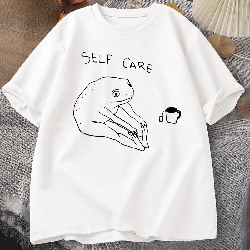 Hot Sale Funny Frog Self Care T-Shirt Retro Cottagecore Frog Printed Tshirt Women Men Summer Round Neck Short Sleeve Tee Shirt Streetwear 4XL