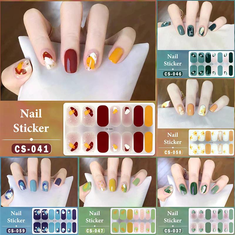 14 Nails Simple Waterproof Nail Wraps Full Cover Nail Stickers Firm And Not Easy To Fall Off Multi Color Nail Art For Women's D