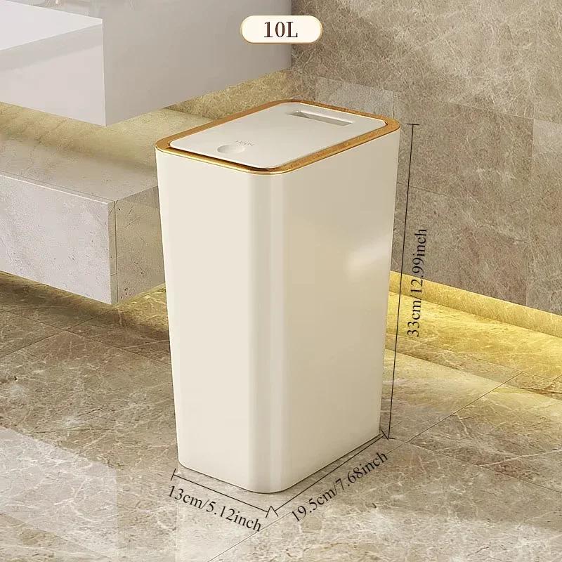 Bathroom & Kitchen Odor-Proof Trash Can - 10L One-Touch Opening, Modern Design, Durable Plastic, Space-Saving Leakproof Bin