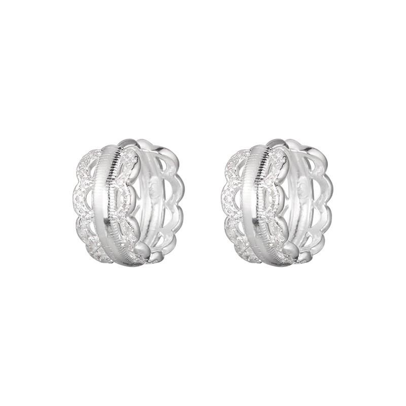 Elegant Lace-Trimmed Crystal Stud Earrings Women Minimalist Chic Hollow Floral Design Plated Lightweight Fashion 99 Silver