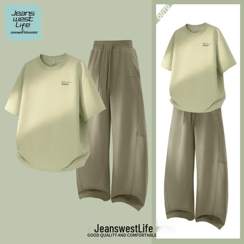 

JEANSWEST LIFE Men s Summer Short Sleeve Top & Curved Pants Set XL