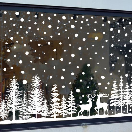 Yousheng 8 Stück Weihnachtsfensteraufkleber Abnehmbar Wasserdicht PVC Verschneiter Wald Baum Rentier Statischer Glasaufkleber Winter Feiertagsparty Dekoration Aufkleber