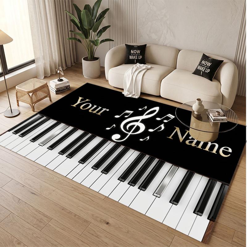 Music Piano Theme Soft Crystal Velvet Rug Custom Name & Text Print Non Slip Floor Rug for Bedroom Living Room