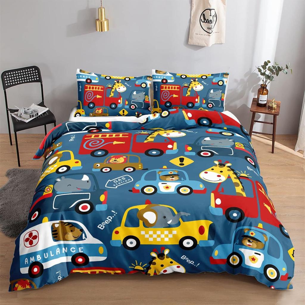 3D Digitaldruck Schleifbettwäsche Dreiteiliges Set, Kinder Cartoon Bettlaken Bettbezug Kissen