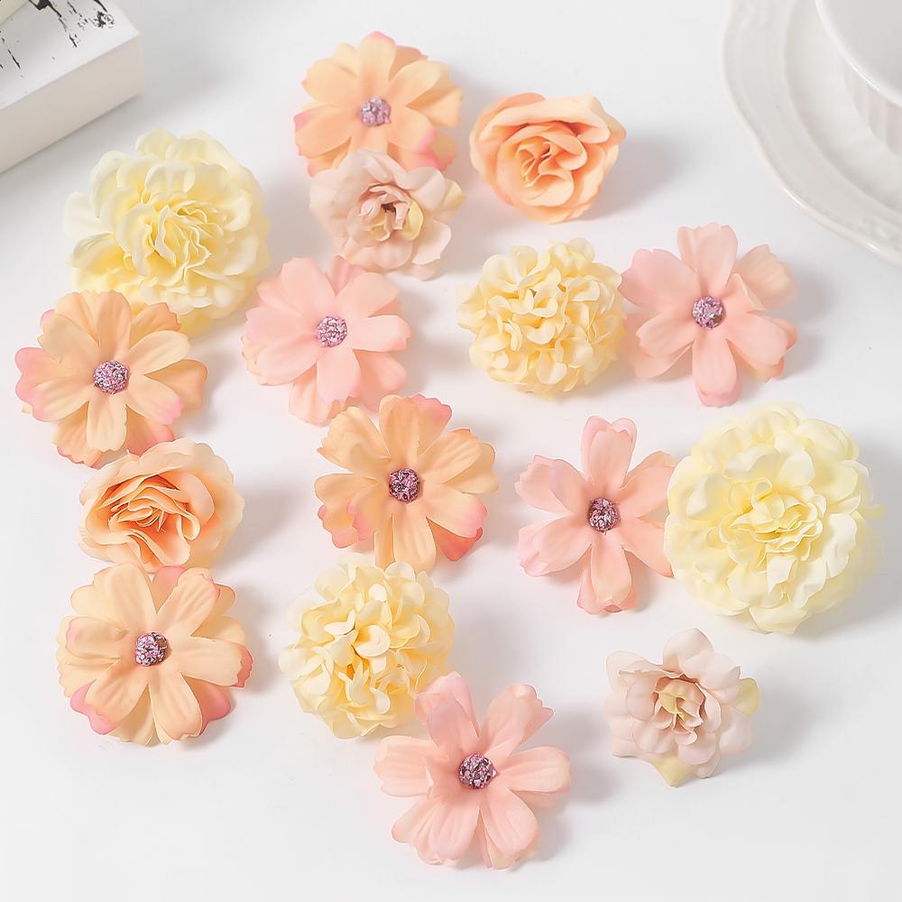 7/16Pcs Artificial Flowers Silk Fake Flower Head for Home Decor Wedding Marriage Decoration DIY Garland Gift Craft Accessories