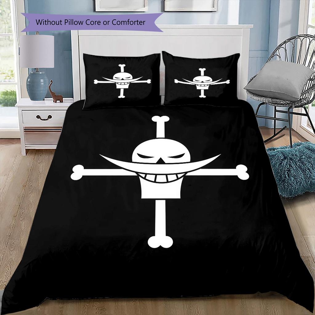 One Piece Logo Pattern Bedding Quilt Set Quilt Cover Pillowcase Home Birthday Gift(1 * Duvet Cover + 2 * Pillowcase, Without Core)