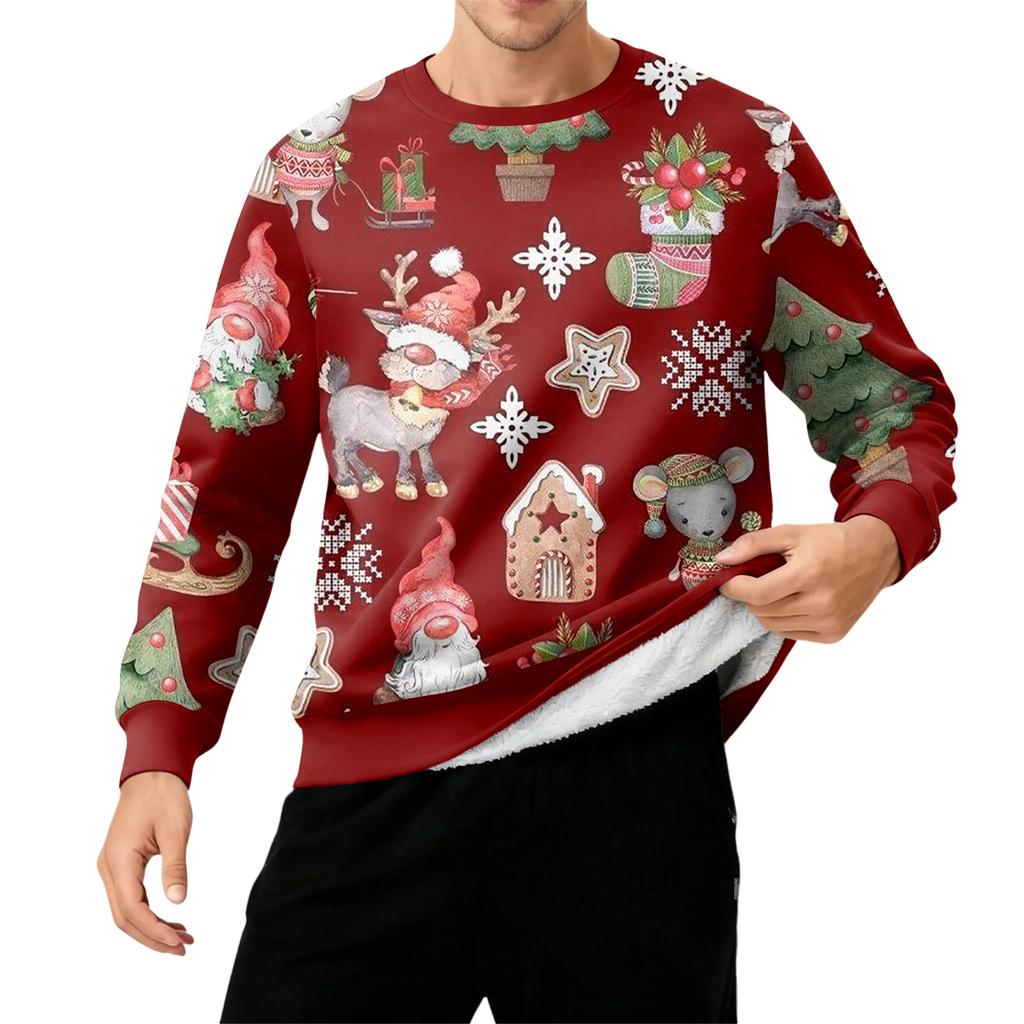 Men's Round Neck Fleece-Lined Thick Solid Color Sweatshirt