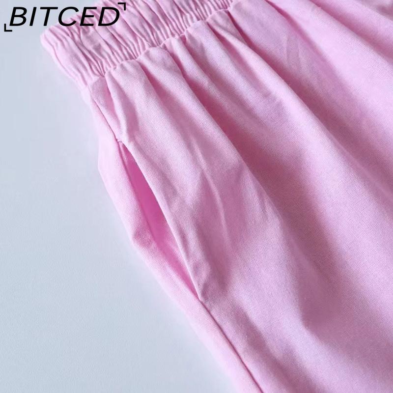 BITCED Women's 2-piece Vintage Plus-size Cotton and Linen Shirt Set High-waisted Loose Trousers