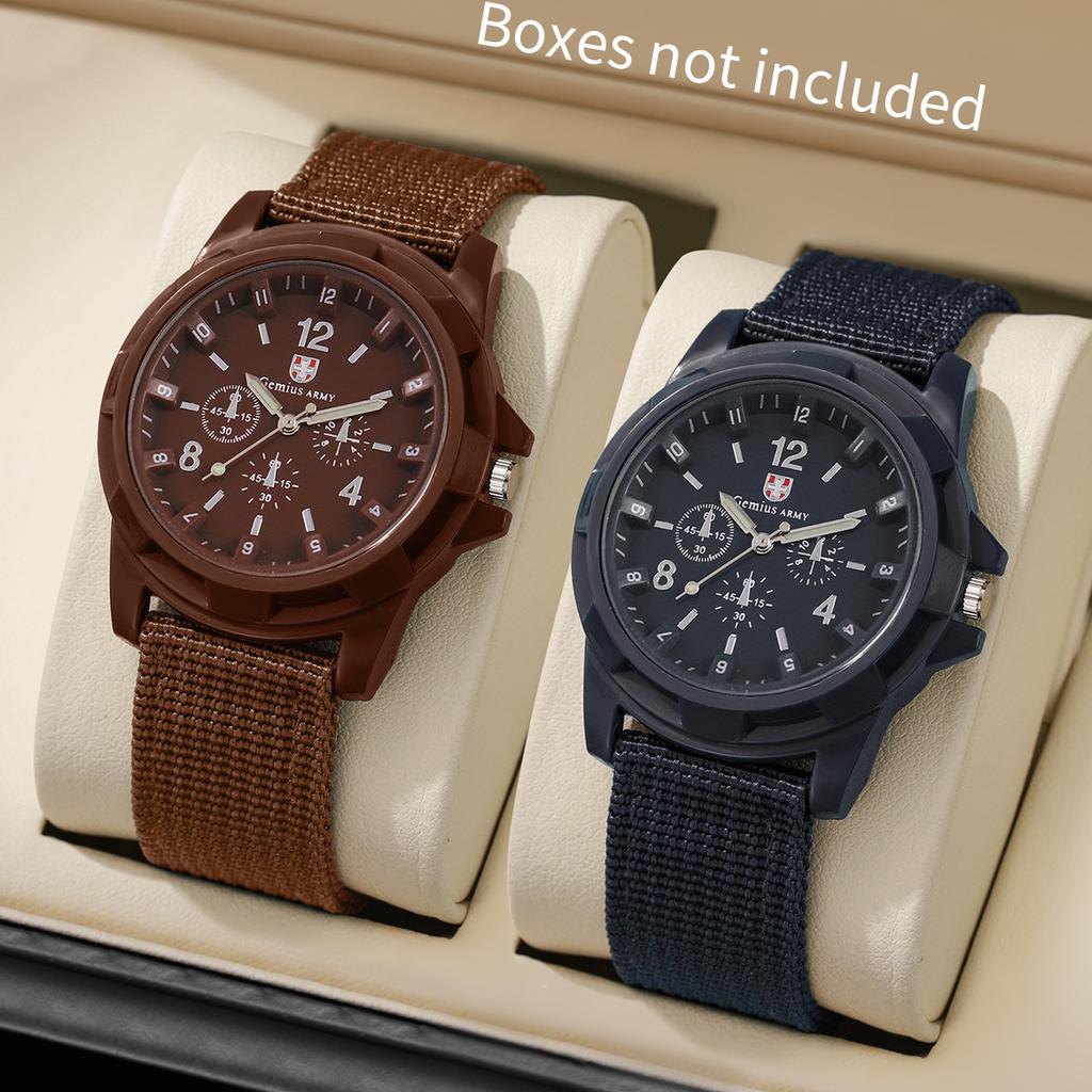 2PCS/Set Men Sports Watches Casual Military Quartz Watch Nylon Band Male Clock Wristwatches Relogios Masculino