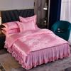 4 stk/sett Europeisk Jacquard Sengeskjørt Sengetøysett Fire Sesonger Laken Dynetrekk Sommer Issilke Dobbeltseng Bryllup Lett Luksus Fire Deler Sett