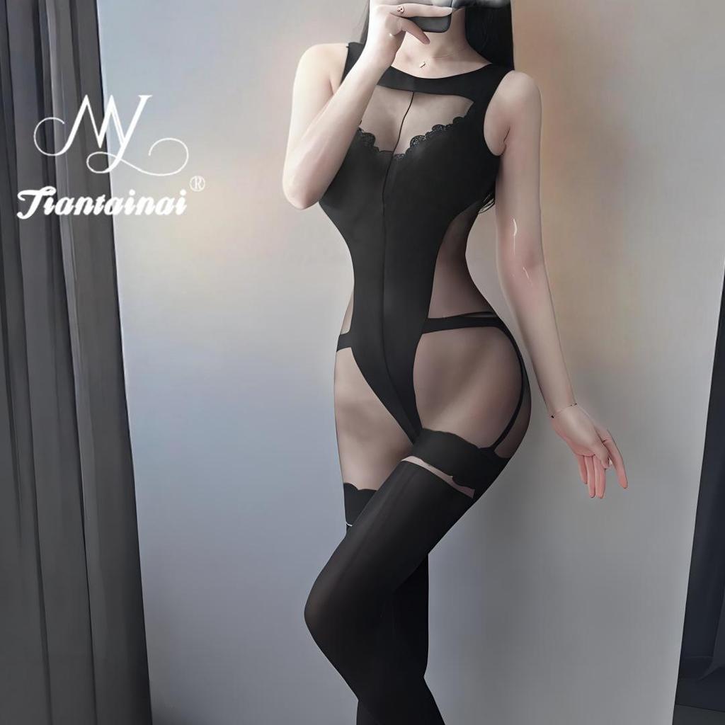 Sheer Temptation: Tearable Lingerie Bodysuit & Stockings Set