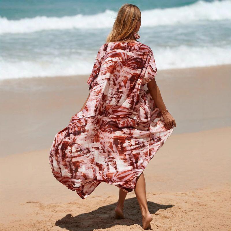 

Блузка-бикини Хлопковый шелк Платье с коротким рукавом Стиль для отпуска Пляж С контролем талии На шнуровке Кардиган Платье из искусственного хлопка для женщин Red All yards