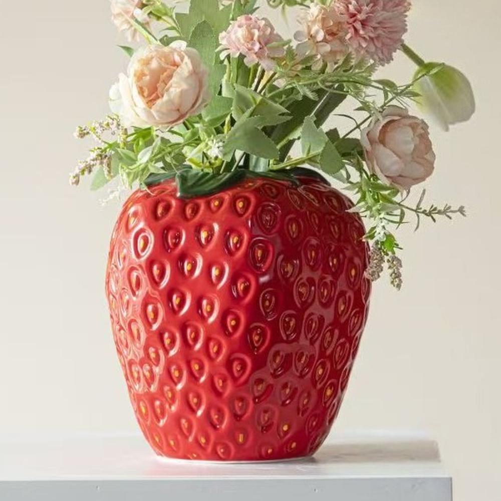 Cartoon Erdbeere Keramikvase Niedlicher Fruchttopf für Hydrokulturpflanzen Blumengesteck Heimdeko Terrariumzubehör Geschenk