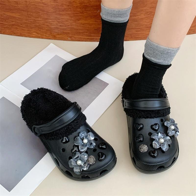 Rhinestone Detachable Shoe Charms 14Pcs Black Ink Flower Heart Design DIY Decor for Clogs Backpacks Daily Use