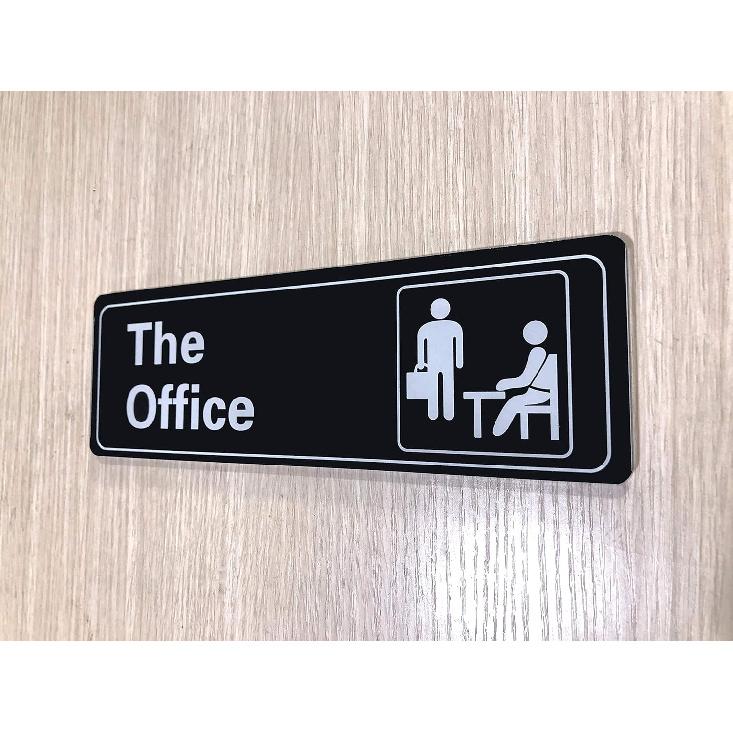 Office Sign - Self-Adhesive 9 x 3 Inch Door or Wall Name Plate - Acrylic (Black and White)