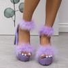 Fashion Women's Sandals Very High Heels Platform Roman Shoes Elegant Woman Heeled Fluffy Sexy Comfortable Pole Dance New