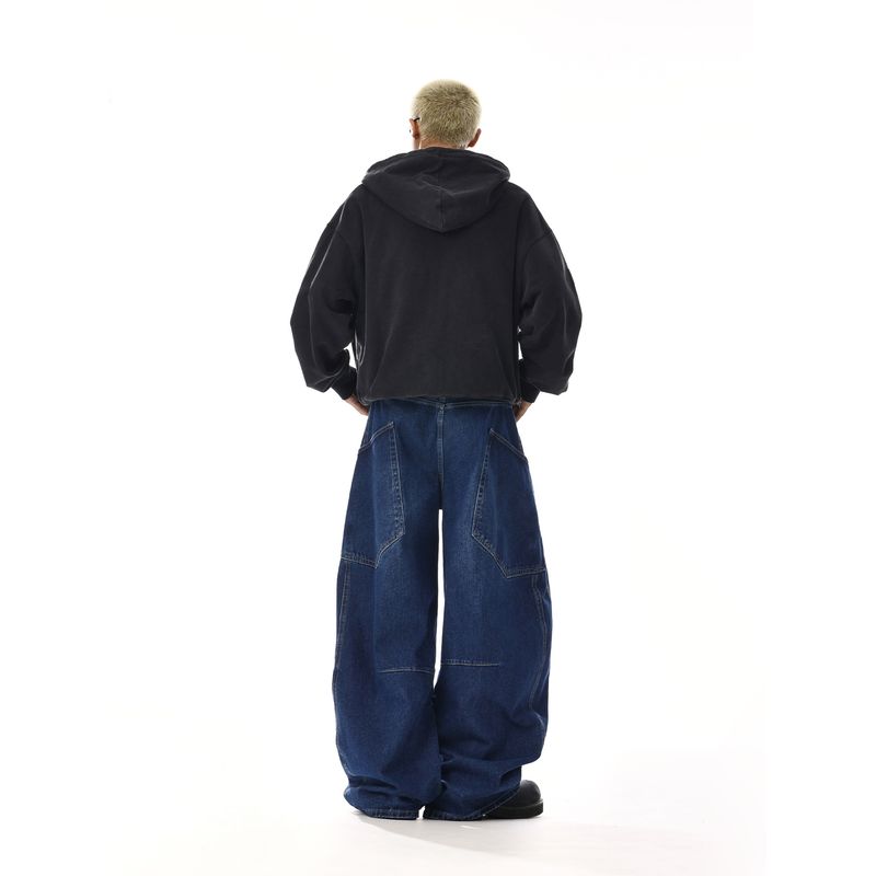 Retro Deconstruct Design Profile Denim Men and Women American Distressed Loose Straight-leg Mop Wide Leg Casual Trousers Fashion