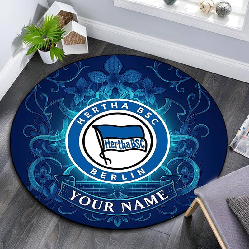 Custom Name Hertha BSC Round Area Rug,Carpet Rug for Living Room Bedroom Sofa Playroom Decor,Non-slip Floor Mat