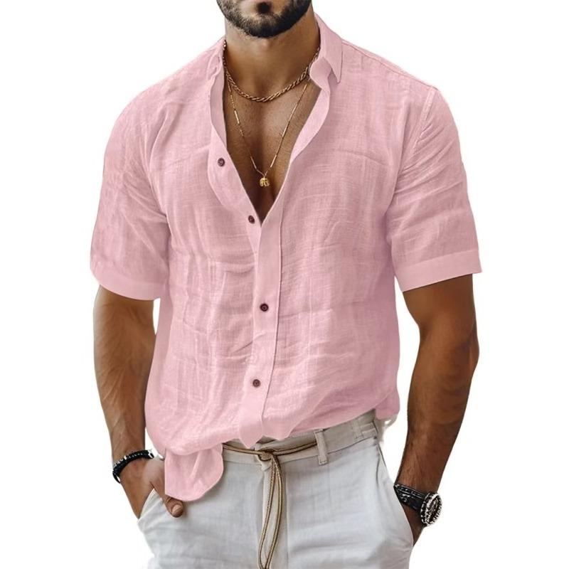 Camicia Casual da Uomo a Maniche Corte in Misto Lino con Bottoni