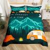 Camping Duvet Cover Microfiber Galaxy Stars Moon Happy Camping Comforter Cover Camper Truck Geometry Mountain Trees Bedding Set