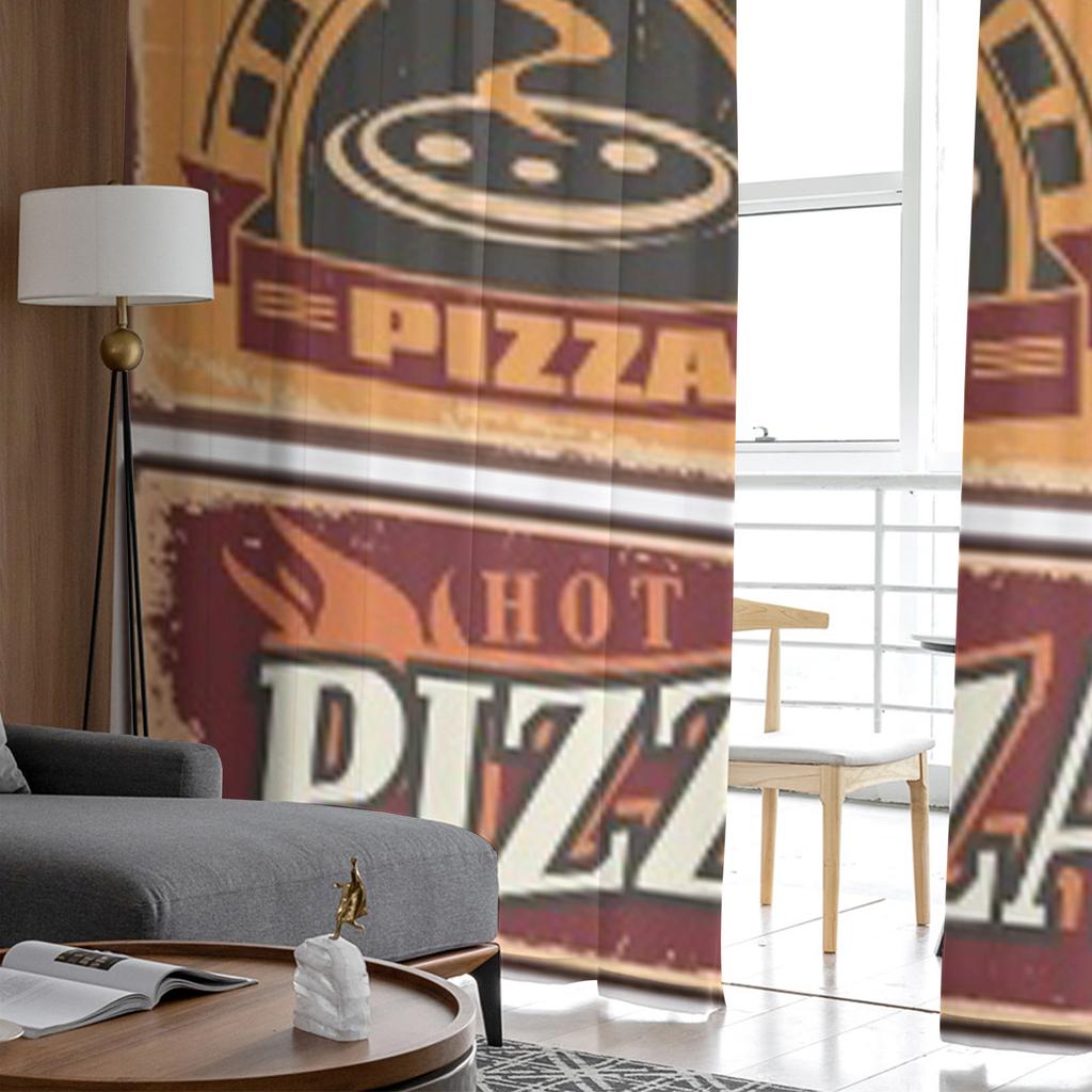 Retro Metal Signs Set For Pizzeria Or Italian Restaurant Sheer Curtains for Living Room Bedroom Window Voiles Tulle Curtain