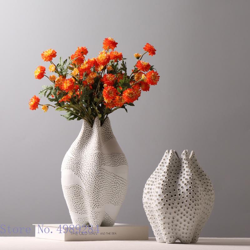 Ceramic Vase Hole Hollow Out Dot Pattern Handmade Ceramic Ceramic Crafts Flower Vase Abstract Geometric Home Decoration