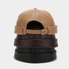 Women Men Faux Leather Docker Cap Hat Round Top Brimless Design Hat Solid Color