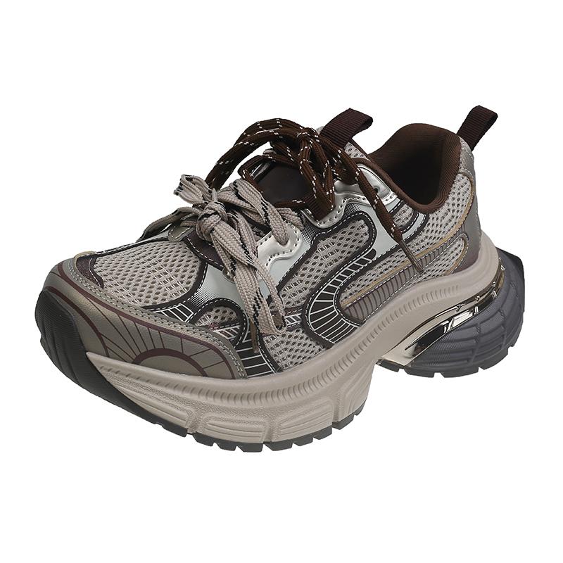 Fashion Women Sneakers Leather Mesh High Heels for Women Casual Lace Up Shoes Fashion Platform Shoes Trend 2025 Zapatos De Mujer