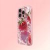 Delicious Strawberry Pattern Pink Metallic Paint Glass Phone Case For iPhone 17 Pro Max 16 Plus 15 14 13 12 11 16E 17Air Cover