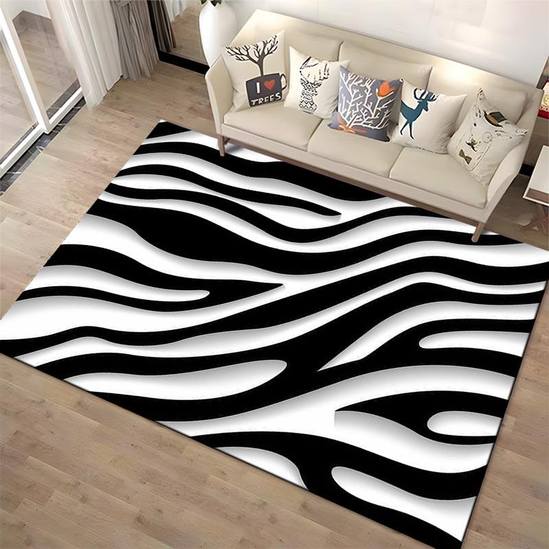 Black and White Zebra Stripe Pattern Carpet for Modern Home Decor Suitable for use as an anti-slip for living room bedroom sofas