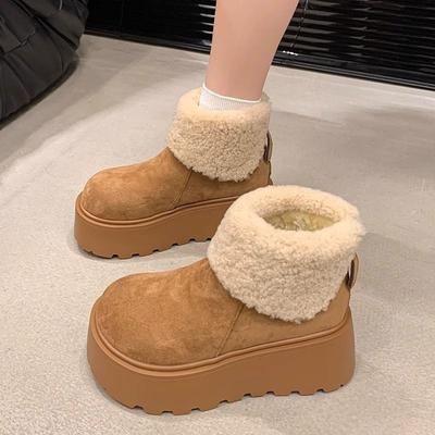 Winter Dicke Sohle Damen Baumwollschuhe Warmes Wildleder Plateau Schuhe Outdoor Rutschfest Fleecegefüttert Damen Lässige Stiefeletten