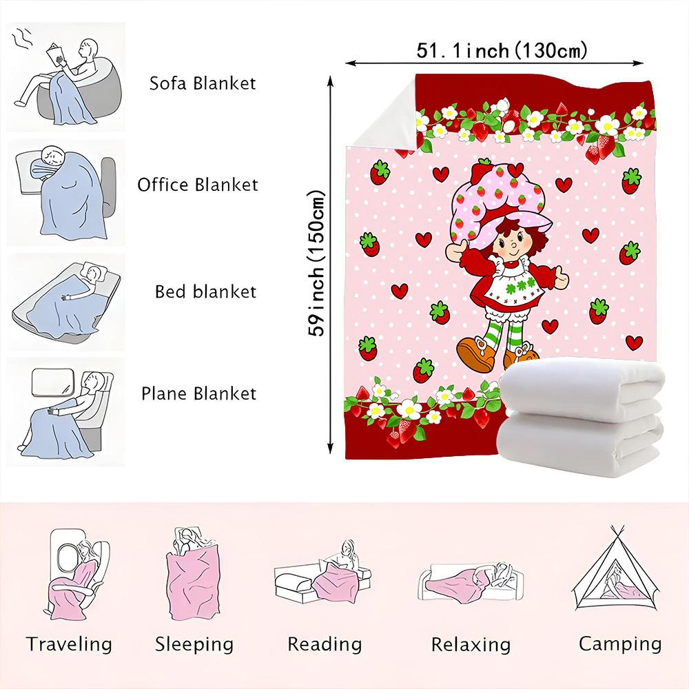 Strawberry Shortcake Blanket—A Delightful and Cozy Blanket Featuring the Beloved Strawberry Shortcake Character Surrounded by