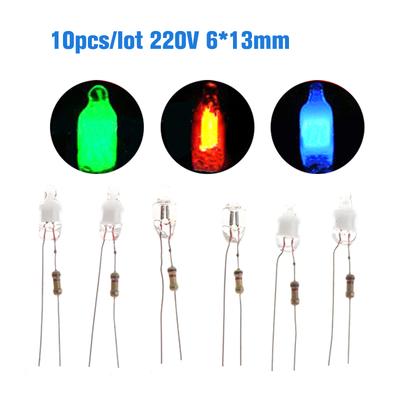 10Pcs Neon Indicator Light Green Red Blue Signs 6Mm Neon Lamp Glow Bulbs