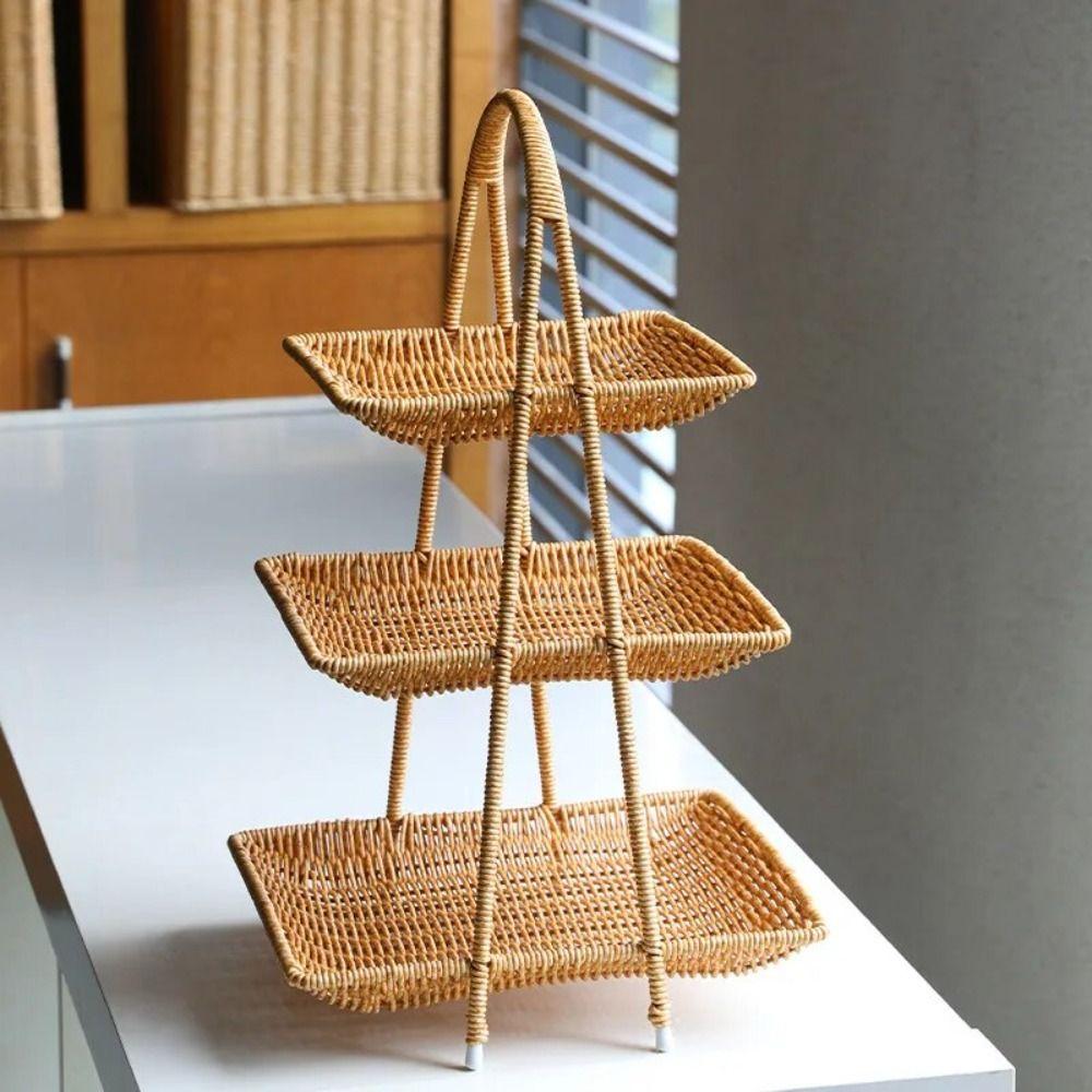 Rattan Imitation Fruit Storage Tray Square Dried Fruit Tray New Chinese Style Snack Rack  Desserts