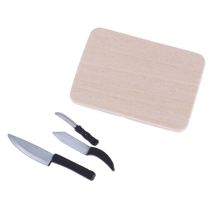 4Pcs 1:12 Dollhouse Miniatures Kitchen Cutting Board Knife Set Mini Toys