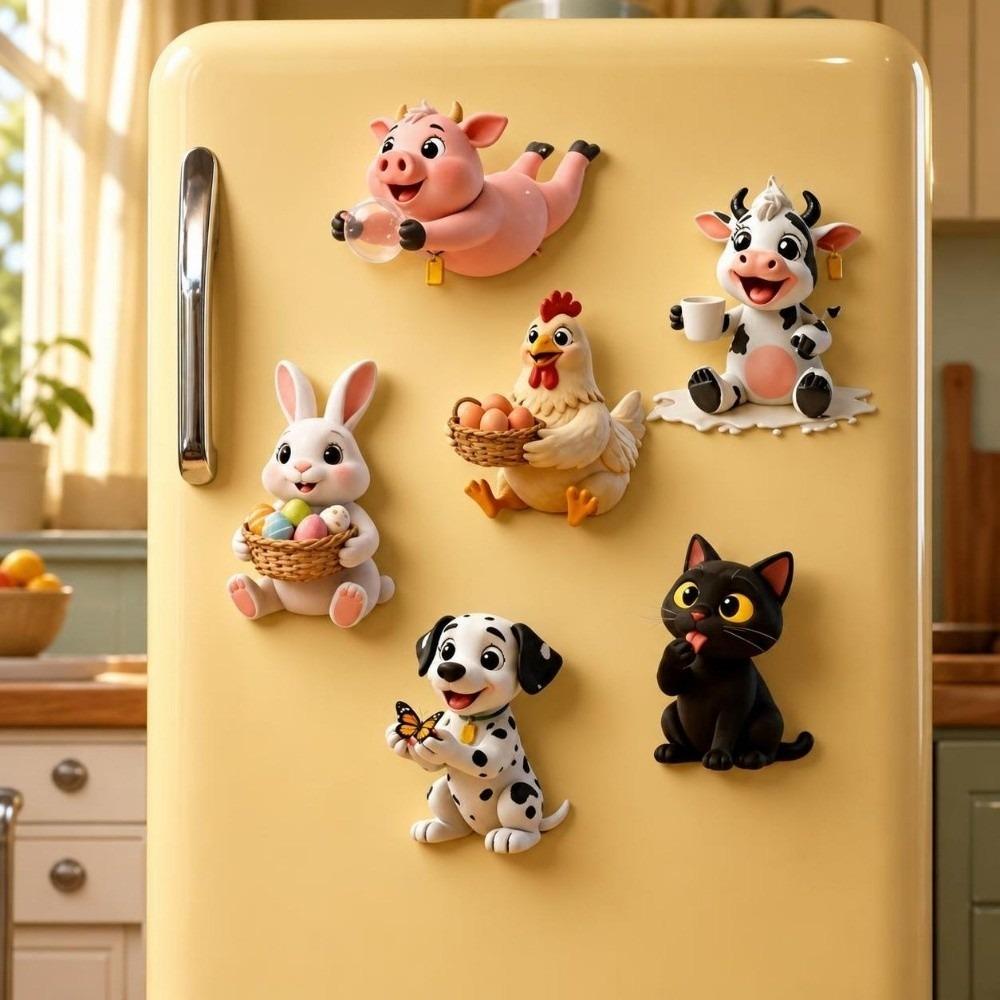 6pcs 2D Flat Dog Cat Fridge Magnets Acrylic Fridge Decor Magnetic Refrigerator Stickers  Home Decor