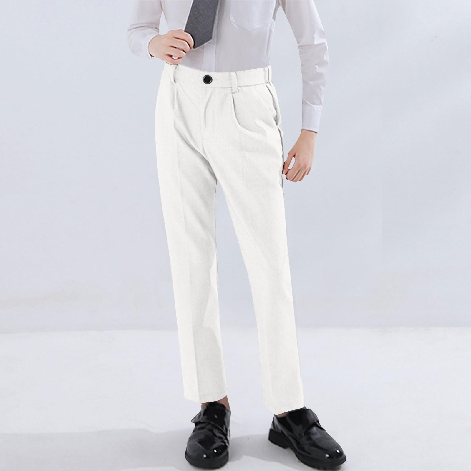 

Boys Chino Leisure Trousers Classic Stretch Fabric Regular Fit Casual Plain Outdoor Trousers Children s Pants 150 білий