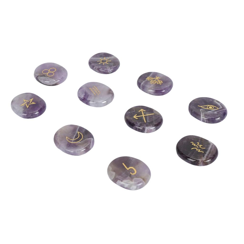 10pcs Rune Stones Set Multipurpose Polished Healing Witches Runes Set with Engraved Gypsy Symbol for Meditation