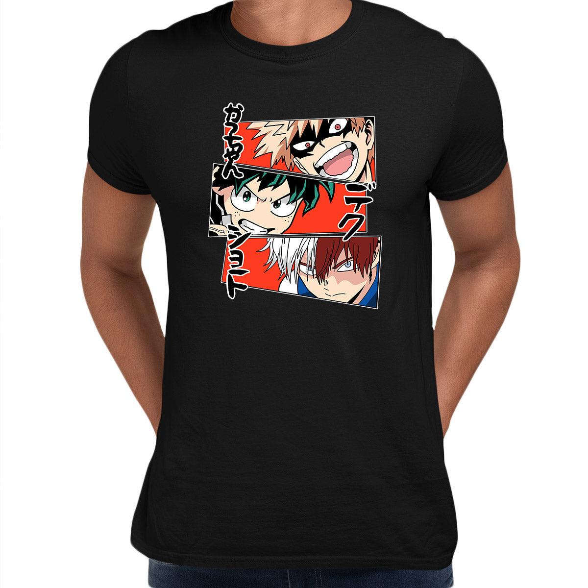 

Anime My Hero Academia Katsuki Bakugo Midoriya Izuku and Shoto Todoroki T-shirt Anime Manga Tops XXXL чорний
