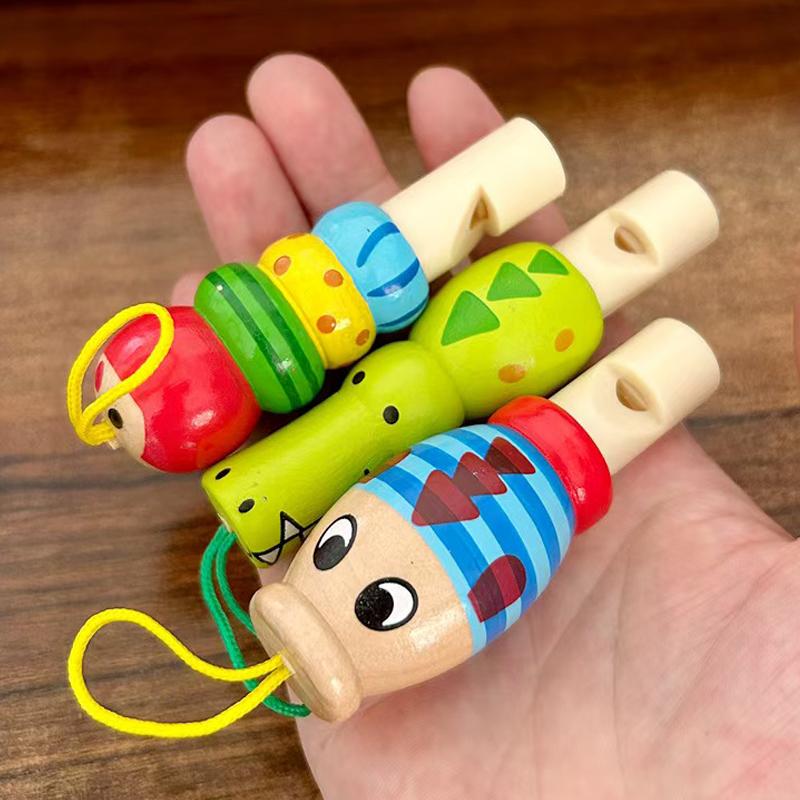3PCS Cartoon Wooden Animal Whistles Kids Musical Toys Montessori Educational Birthday Gifts Party Favors Noise Makers