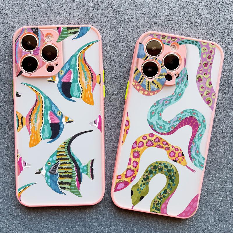 Simple Adorable Hand-Drawn Various Animals Phone Case For iPhone 12 14 15 Pro Max Plus Mini 16 13 11 Pro Max XR XS X SE2 Covers