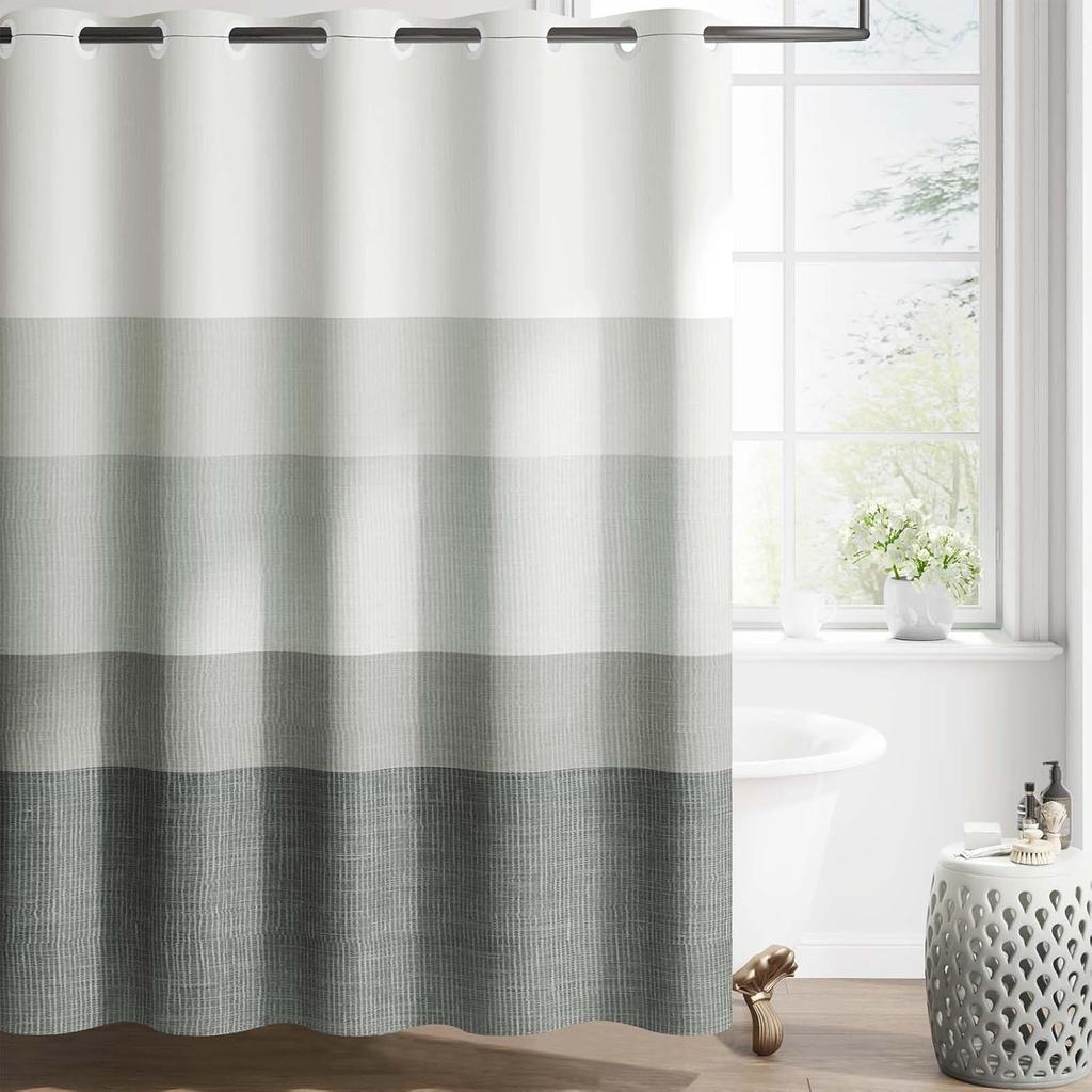Ozeanblau Gestreifter Duschvorhang Wasserdichtes Gewebe Duschvorhänge Für Badezimmer Allmählicher Farbverlauf Minimalistisches Design Modern Neutral