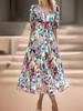 Sommer V-Ausschnitt Bedrucktes Taillen Empire-Kleid