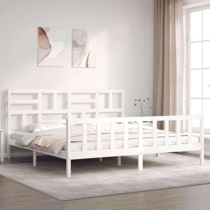 VidaXL Bed Frame with Headboard White 200x200 Cm Solid Wood 3193097