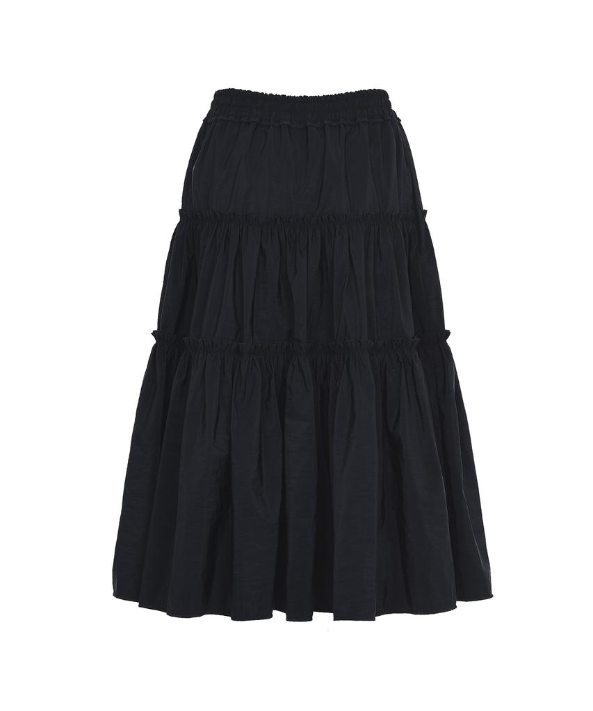 BMUETTE Shirred 3-Tier Layered Skirt Black
