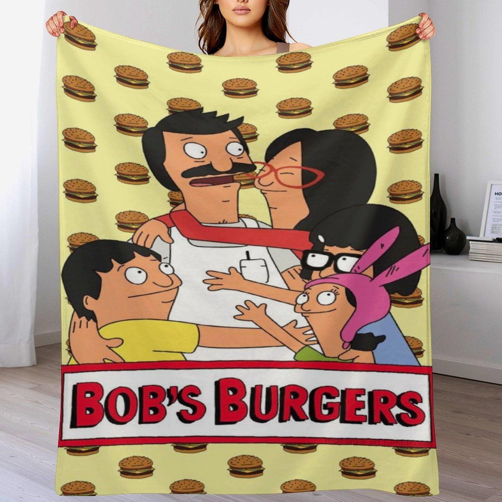Pandara Jewelry Unisex Bobs Cartoon Burger Cozy Flannel Blanket,Funny Family Member Soft Throw Blanket For Living Room,Dorm,Nap,Home Decor,All Seasons