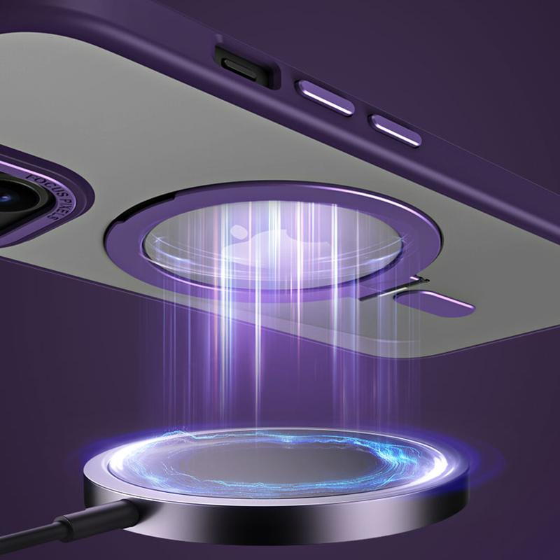Magnetic Phone Case for iPhone 15,Ring Kickstand TPU+Acrylic Matte Anti-Fingerprint Cover