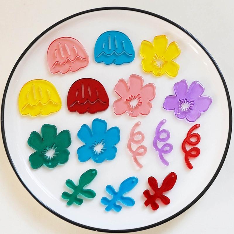 Acrylic Hollow Six Petal Flower Loose Beads Colorful Flower Charm Pendant DIY Accessories Necklaces Earring Jewelry Gift